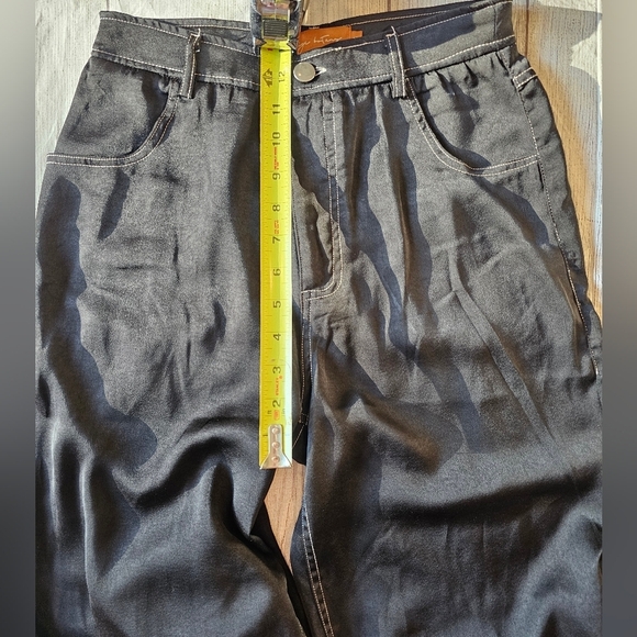 Beige Botany Size Small Wide Leg Hi-Rise Satin Feel Pants Goth Rave Grunge Y2K - Picture 9 of 12